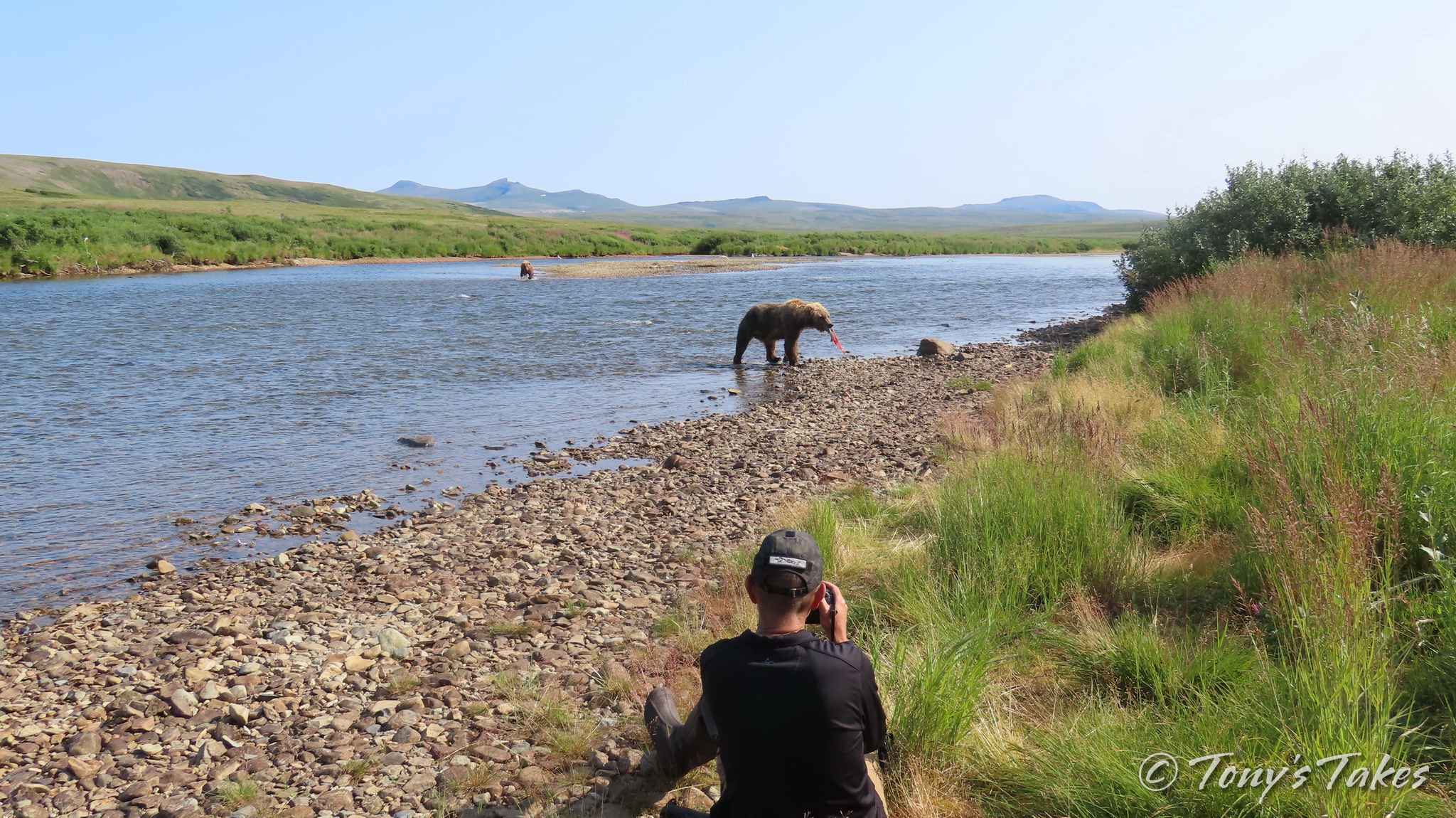 Tony snaps pics of a brown bear after it caught a fish in Katmai National Park, Alaska. 